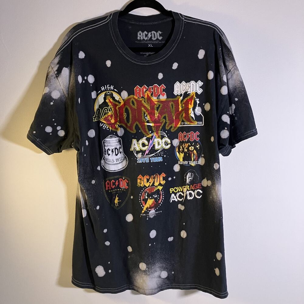 ACDC Shirt Mens XL Black Bleach Band Jonah Highway to Hell Powerage Tour Graphic